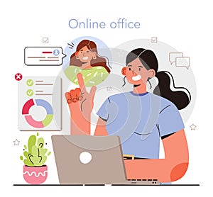 Online office. Modern virtual office developing and moderating.