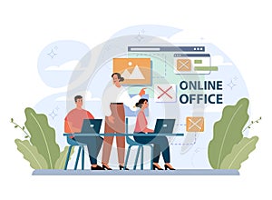 Online office. Modern virtual office developing and moderating