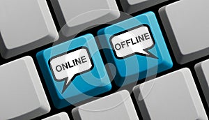 Online or Offline - Computer keyboard 3D illustration
