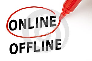 Online or Offline with Red Marker photo