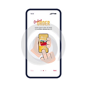 Online order food delivery onboard page cartoon vector illustration isolated.