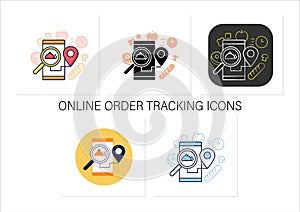 Online order tracking icons set