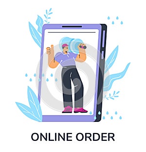 Online order of water for home and office delivery, flat vector isolated.