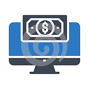 Online pay glyph color flat vector icon