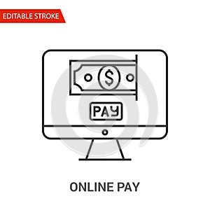 Online Pay Icon. Thin Line Vector Illustration
