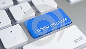 Online Payment on the Blue Keyboard Key. 3D.