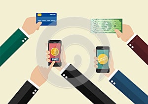 Online payment and Cashless society concept