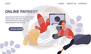 Online Payment concept with invoice and money