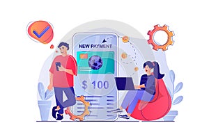 Online payment concept with people scene. Vector illustration