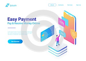 Online Payment Credit Card Smartphone isometric fl