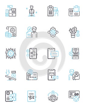 Online payment linear icons set. Transaction, Security, E-commerce, Encryption, Authorization, Gateway, Invoice line