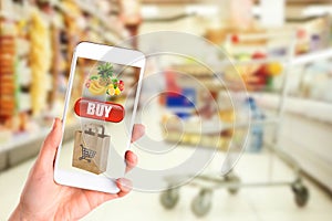 Online payment or mobile internet banking concept - Woman hands holding using smartphones for shopping and credit card making