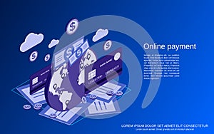 Online payment, money transfer, financial transaction vector concept