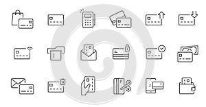 Online payment, online bank line icon set. Credit card money transaction, online wallet pay, shopping business pictogram