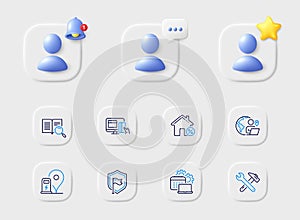 Online payment, Search text and Loan house line icons. For web app, printing. Vector
