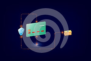 Online payment security transaction via credit card. vector illustration