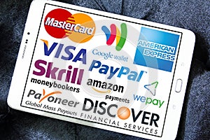 Online payment services and systems logos and vector