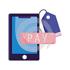 Online payment, smartphone tag price, ecommerce market shopping, mobile app