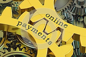 Online Payments concept on the gearwheels, 3D rendering