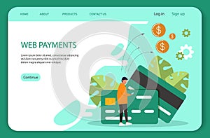 Online payments. Landing page template of Cryptocurrency exchange