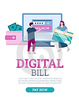 Online payments, transaction of money for management of digital bill via internet