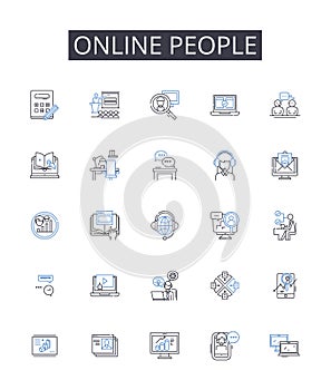 Online people line icons collection. Digital citizens, Internet users, Cyber populace, Web audience, Virtual community