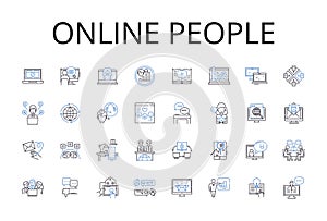 Online people line icons collection. Digital citizens, Internet users, Cyber populace, Web audience, Virtual community