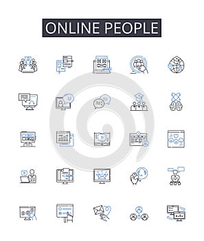 Online people line icons collection. Digital citizens, Internet users, Cyber populace, Web audience, Virtual community photo