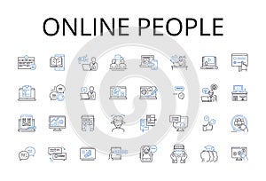 Online people line icons collection. Digital citizens, Internet users, Cyber populace, Web audience, Virtual community photo