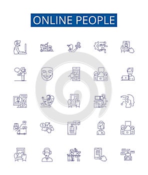 Online people line icons signs set. Design collection of Internet, Users, Networkers, Surfers, Consumers, Viewers