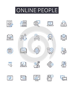 Online people line icons collection. Digital citizens, Internet users, Cyber populace, Web audience, Virtual community photo