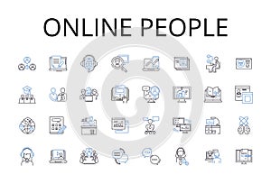 Online people line icons collection. Digital citizens, Internet users, Cyber populace, Web audience, Virtual community photo