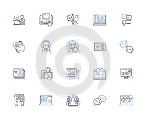 Online people outline icons collection. People, Online, Networking, Community, Connect, Chatting, Users vector and