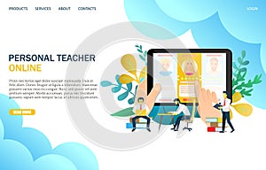 Online personal teacher vector website landing page design template