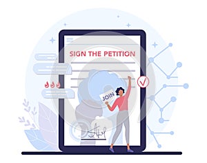 Online petition concept. Collective public appeal online service.