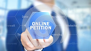 Online Petition, Man Working on Holographic Interface, Visual Screen photo