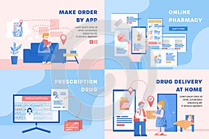 Online pharmacy concept. Template banners for web drugstore, medicament delivery