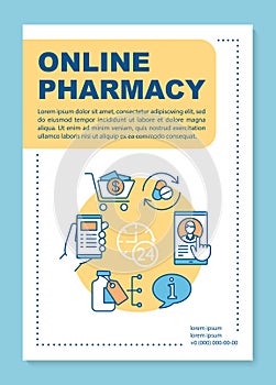 Online pharmacy poster template layout. Drugstore eshopping, ordering. Banner, booklet, leaflet print design with linear