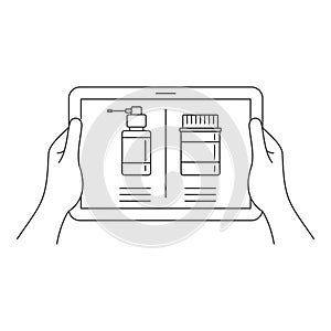 Online pharmacy on tablet icon, outline style