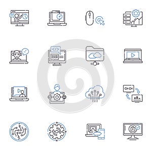 Online platform line icons collection. Accessibility, Availability, Convenient, Seamless, Web-based, Flexible