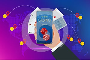 Online Poker Casino. Online Casino Concept. Online Big Slots Casino Marketing Banner, Gaming Apps.