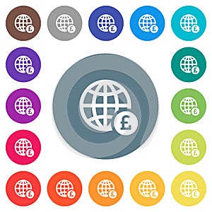 Online Pound payment flat white icons on round color backgrounds