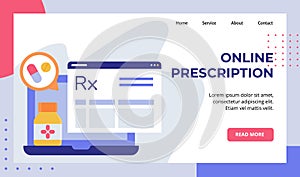 Online presciption pill tablet drug campaign for web website home homepage landing page template banner with modern flat