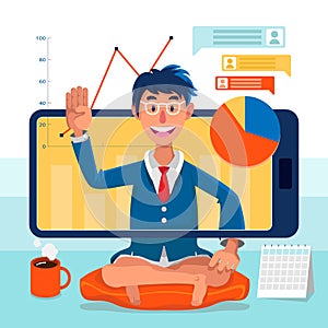 Online presentation working from home, remote working illustration cartoon