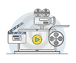 Online Profession with Learning Platform for Videographer Skill Development and Computer Interface Display Line Vector