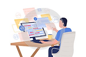 Online programming course flat concept vector illustration