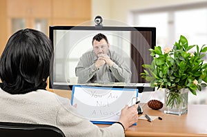 Online psychotherapist helps for depressed man photo