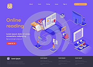 Online reading isometric landing page.