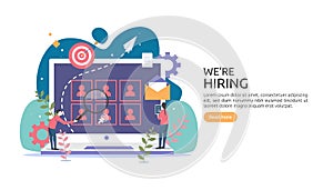 online recruitment or Job hiring concept with tiny people character. select a resume process. agency interview. template for web