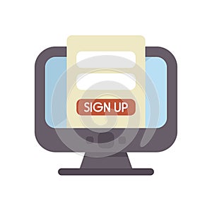 Computer showing online registration form with sign up button